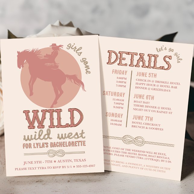 Invitation Western Blush Wild West Cowgirl Bachelorette (wild west aesthetic western bachelorette party invitations)