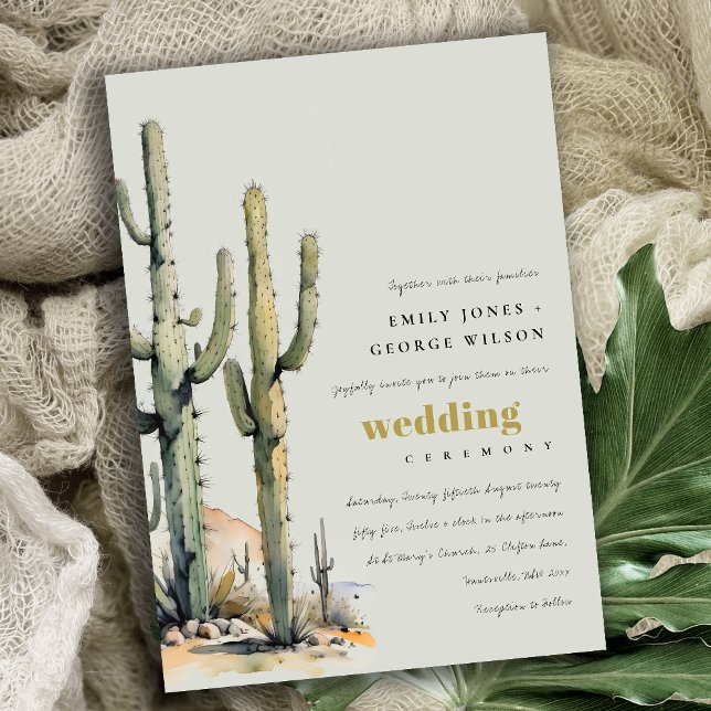 Invitation Western Boho Cactus Désert Sage Green Mariage (Créateur téléchargé)