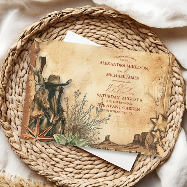 Invitation Western Boho Cactus Mariage du paysage du désert (Créateur téléchargé)