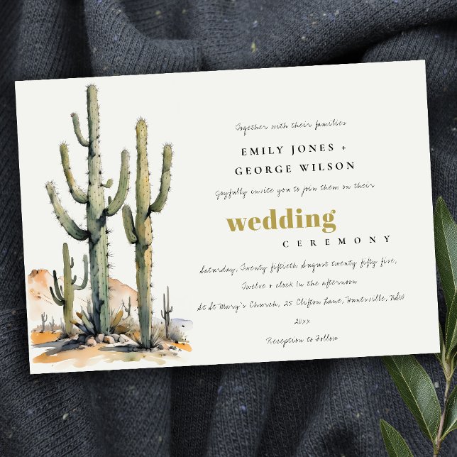 Invitation Western Boho Cactus Mariage du paysage du désert (Créateur téléchargé)