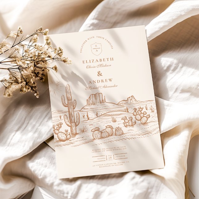 Invitation Western Boho Cactus Mariage du paysage du désert (Créateur téléchargé)
