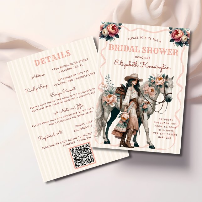 Invitation Western Boho Cowgirl Horse Fête des mariées floral (Créateur téléchargé)