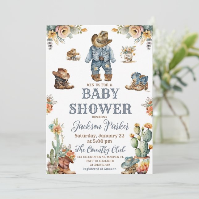 Invitation Western Boho Wild West Boy Baby shower (Debout devant)