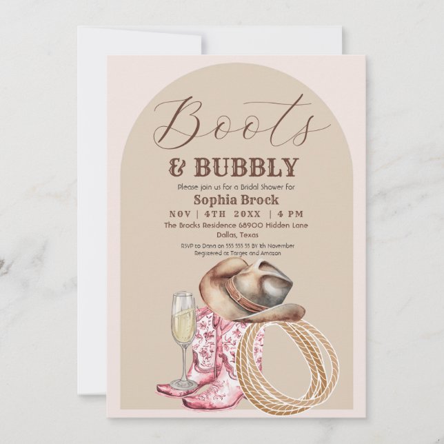 Invitation Western Boots and Bubbly Bridal Shower (Devant)