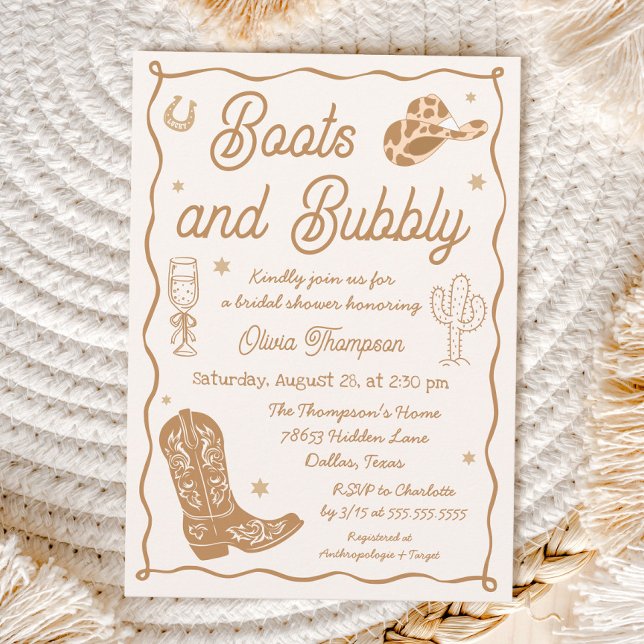 Invitation Western Boots and Bubbly Bridal Shower (Créateur téléchargé)