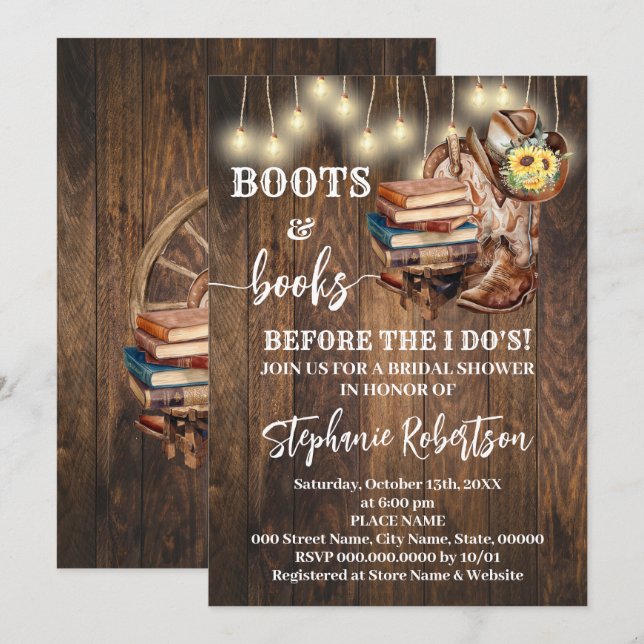 Invitation Western Boots & Books Before I do Bridal Shower (Devant / Derrière)