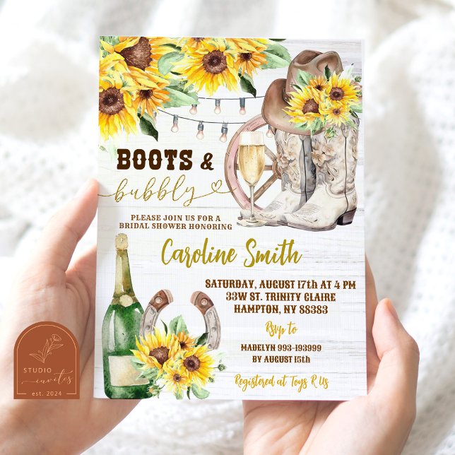 Invitation Western Boots et Bubby Sunflower Shower de Mariage (Créateur téléchargé)