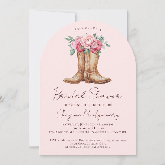Invitation Western Bridal Shower Blush Pink Elegant Arch (Devant)