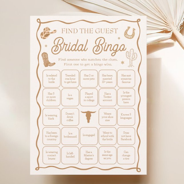 Invitation Western Bridal Shower Find the Guest Bingo Game (Créateur téléchargé)