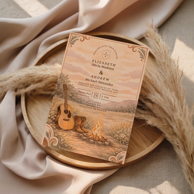 Invitation Western Campfire Guitar Meadow Wedding (Créateur téléchargé)