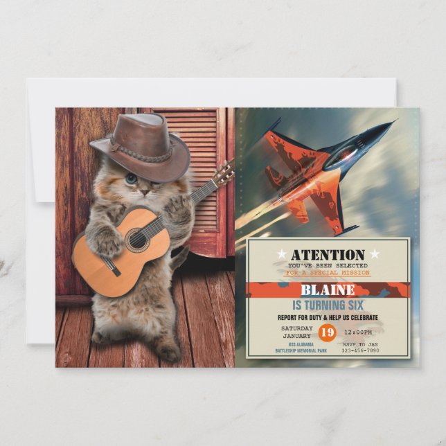 Invitation Western Cat cowboy musicien avec guitare (Devant)