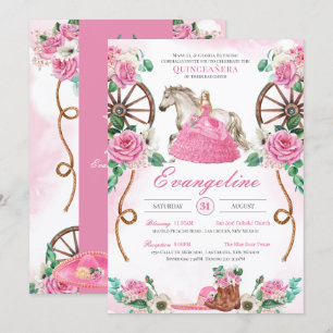 Invitation Western Charra Rose rose Russe Floral Quinceañera