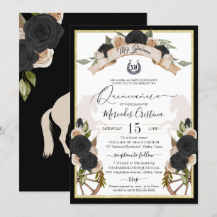 Invitation Western Charro Roses noirs & Chevaux Quinceanera