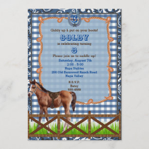 Invitation Western Cheval Bleu et Brun