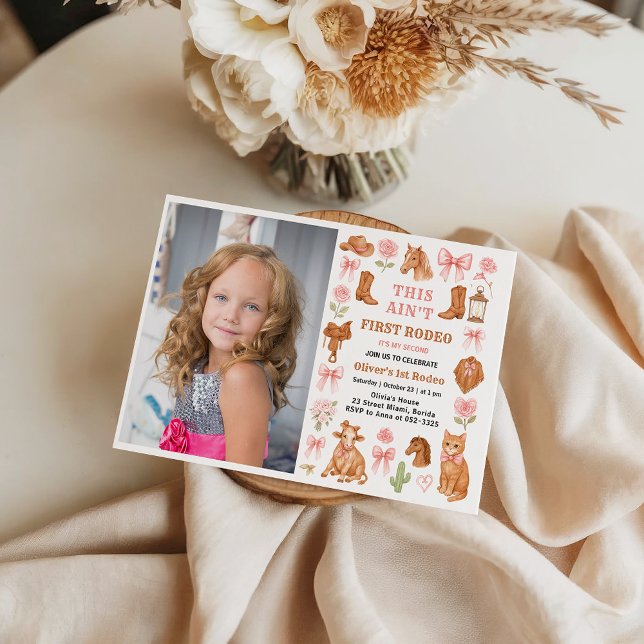Invitation Western Coquette Cowgirl 1st Birthday Cute Pink (Western Coquette Cowgirl 1st Birthday Cute Pink Invitation)