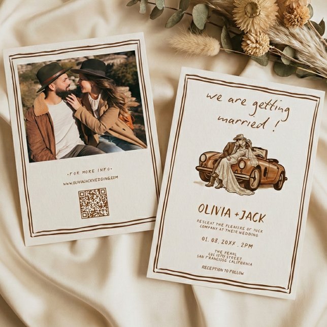 Invitation Western Country Boho Photo QR Code Wedding   (Créateur téléchargé)