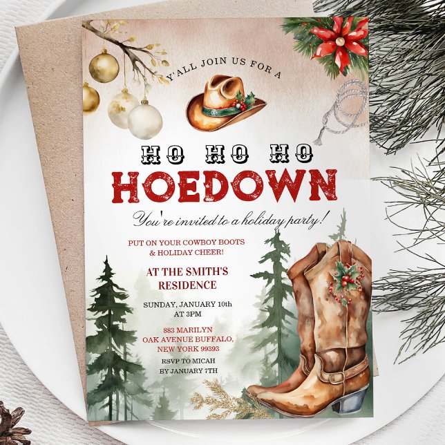 Invitation Western Country Christmas Hoedown Fête de Noël (Créateur téléchargé)