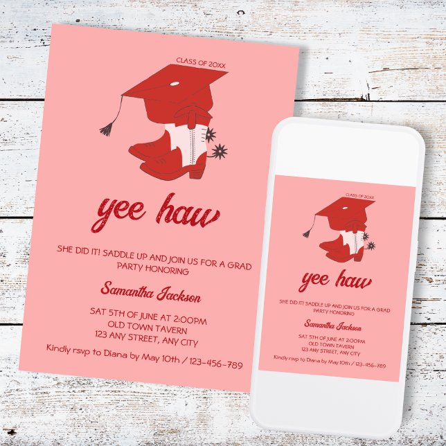 Invitation Western Country Cowboy Boots & Casquette Graduatio (Western Country Cowboy Boots & Cap Graduation Invitation)