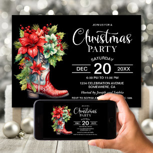 Invitation Western Cowboy Boot Black Christmas Party