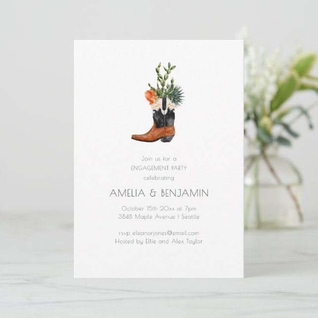 Invitation Western Cowboy Boot Desert Cactus Engagement Party (Debout devant)