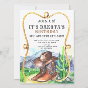 Invitation Western Cowboy Boots Casquette fête d'anniversaire
