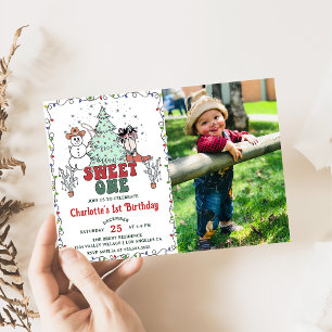 Invitation Western Cowboy Christmas Sweet One Birthday Photo