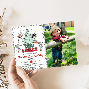 Invitation Western Cowboy Christmas Two Sweet Birthday Photo
