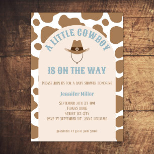 Invitation Western Cowboy Cow Imprimer Baby shower garçon