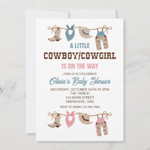 Invitation Western Cowboy Cowgirl sexe révéler Baby shower