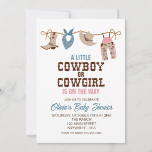 Invitation Western Cowboy Cowgirl sexe révéler Baby shower