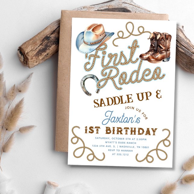 Invitation Western Cowboy First Rodeo 1st Birthday (Western Cowboy First Rodeo 1st Birthday Invitation)