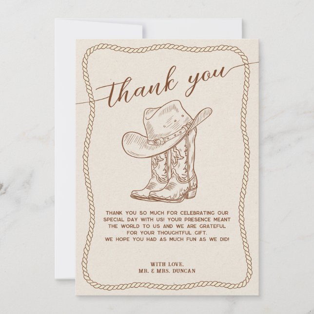 Invitation Western Cowboy Hat and Boots Photo Thank You Card (Devant)