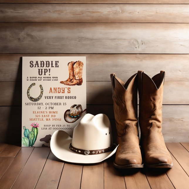 Invitation Western Cowboy Premier Rodeo Boys Anniversaire (Western Cowboy First Rodeo Boys Birthday Invitation)