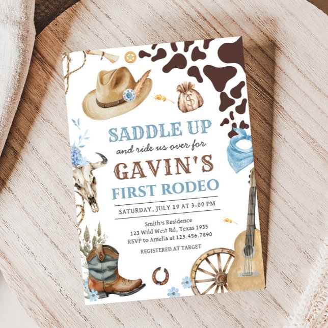 Invitation Western Cowboy Premier Rodéo fête d'anniversaire (Western Cowboy Saddle Up First Rodeo Birthday Party Invitation)