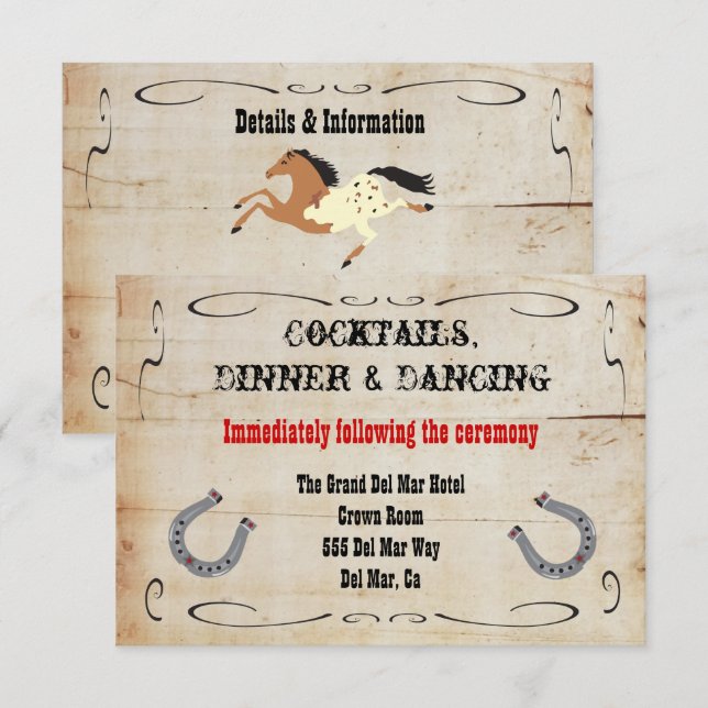 Invitation Western Cowboy Réception - fiche détaillée (Devant / Derrière)