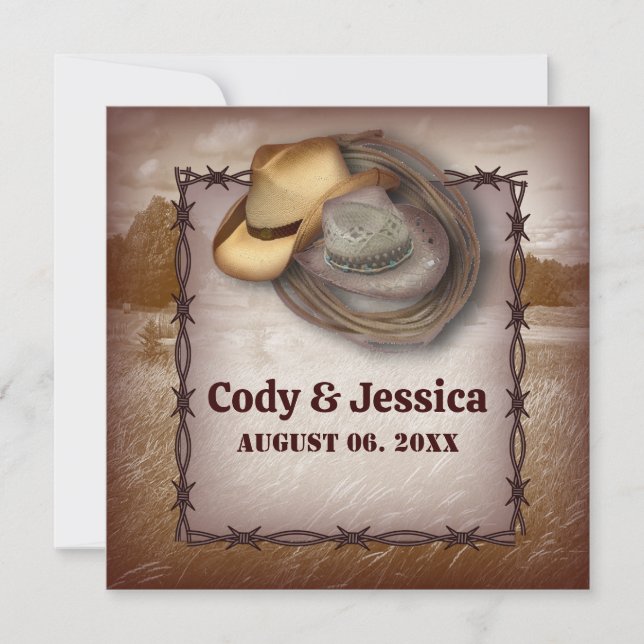 Invitation Western Cowboy Rustic Mariage campagnard Invitatio (Devant)