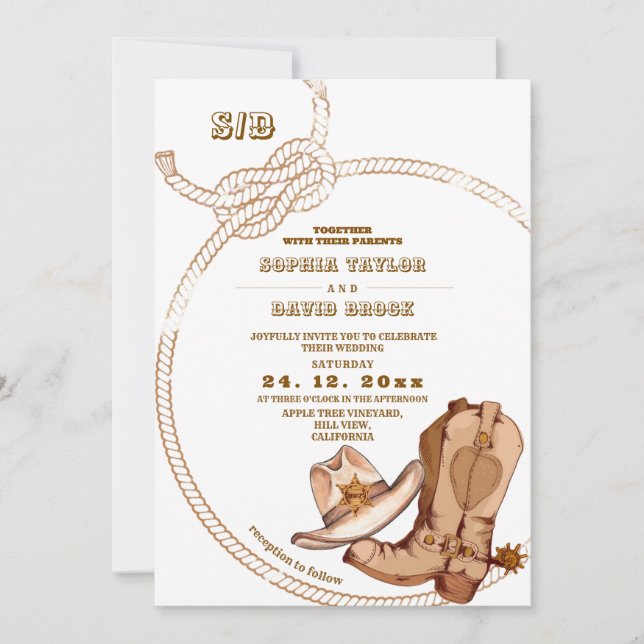 Invitation Western Cowboy Rustic Wedding  (Devant)