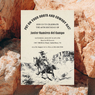Invitation Western Cowboy Vaquero Wild West Horse Anniversair