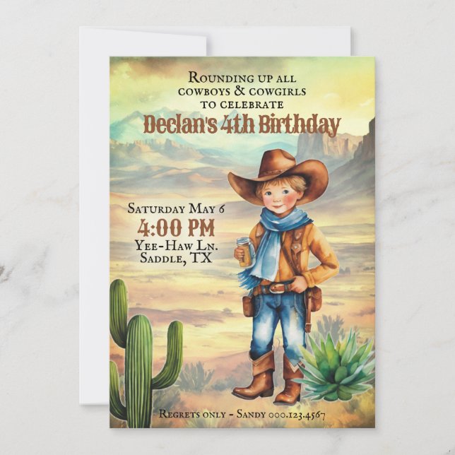 Invitation Western Cowboy Watercolor Style fête d'anniversair (Devant)