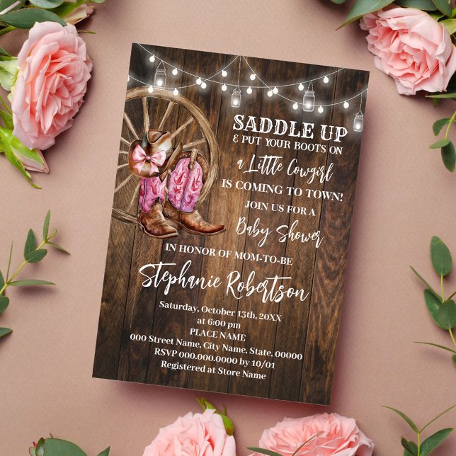 Invitation Western Cowgirl à venir à Town Baby shower rose (Créateur téléchargé)