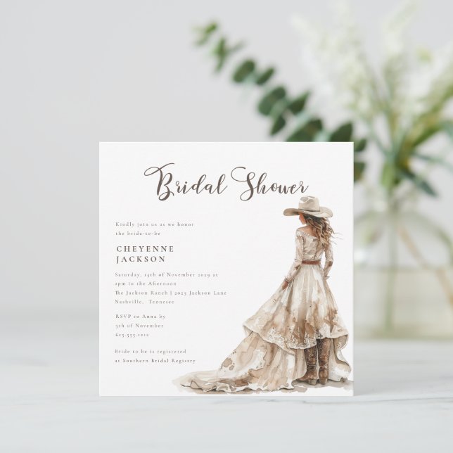 Invitation Western Cowgirl and Lace Cowboy Boots Baby Shower  (Debout devant)