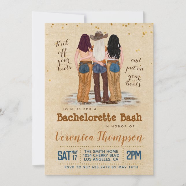 Invitation Western Cowgirl Bachelorette Fête de l'mariée (Devant)