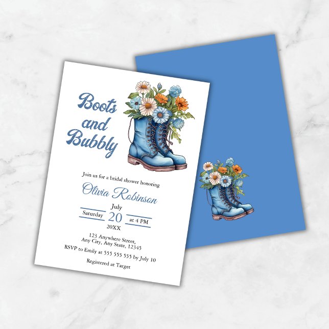 Invitation Western Cowgirl Blue Boots & Bubbly Bridal Shower  (Western Cowgirl Blue Boots & Bubbly Bridal Shower Invitation )