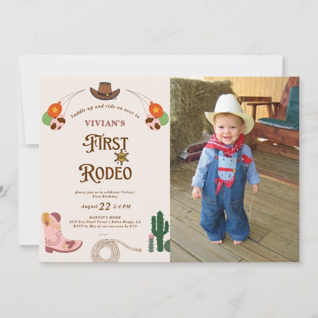 Invitation Western Cowgirl First Rodeo Photo Anniversaire (Devant)