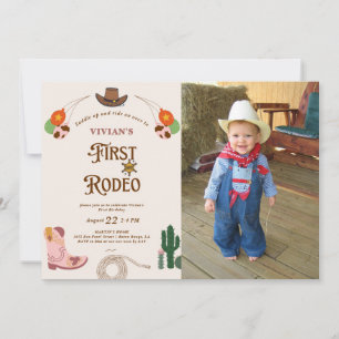 Invitation Western Cowgirl First Rodeo Photo Anniversaire