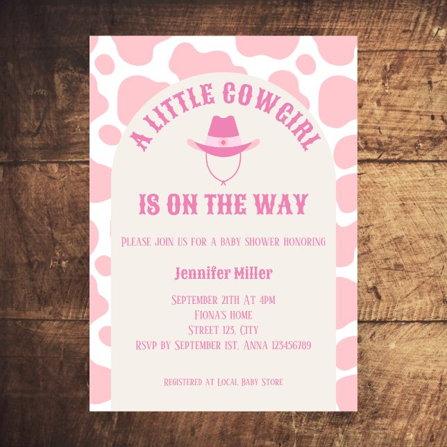 Invitation Western Cowgirl Rodeo Baby shower rose fille (cowgirl western rodeo baby girl shower invitation cow print cowboy hat baby pink)