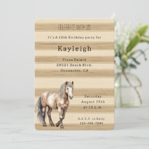 Invitation Western Cream Stripes Horse Anniversaire
