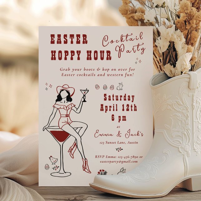 Invitation Western Easter Hoppy Hour Cocktail Party (Western Easter Hoppy Hour Cocktail Party Invitation)