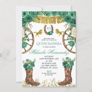 Invitation Western Emerald Green Charra Quinceanera Invitatia
