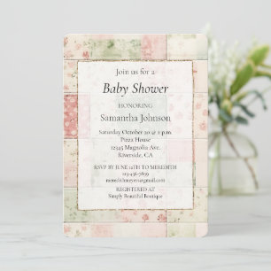 Invitation Western Farm Mint Rose Floral Quilt Motifs